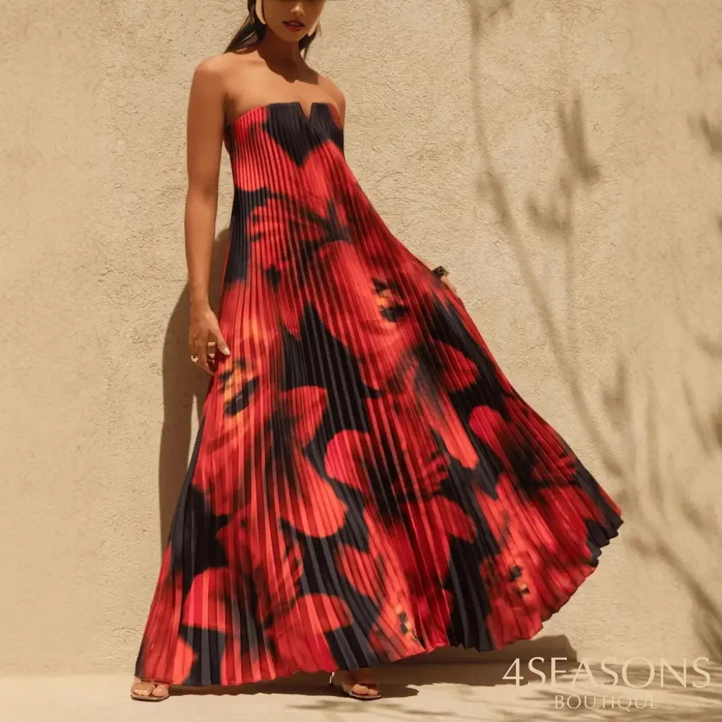 Long Heavy Embroidery Loose Women’s Dress Printed Wrap Chest Cross-Border Independent Station Skirt Ankle-Length