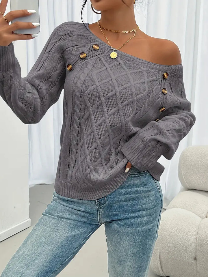 Lina - Long-Sleeved Jumper with Cable Knit Pattern, Casual Jumper with Round Neck