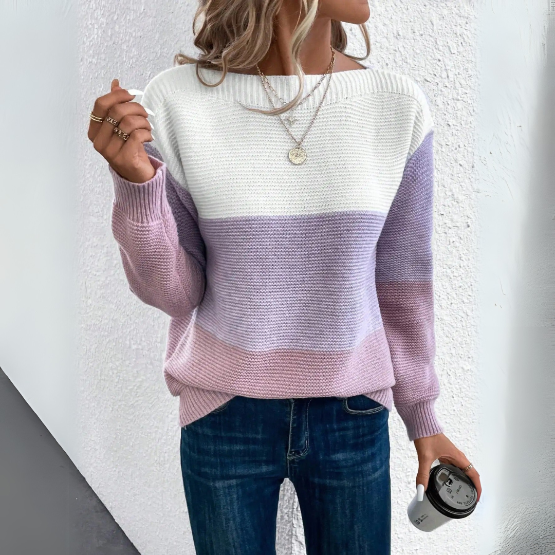 Clara - Stylish Three-Colour Patchwork Sweater