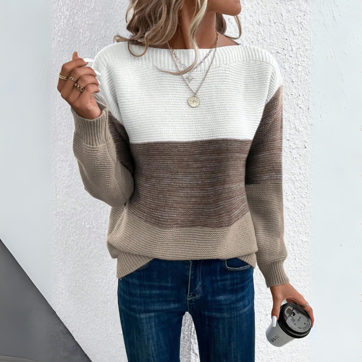 Clara - Stylish Three-Colour Patchwork Sweater