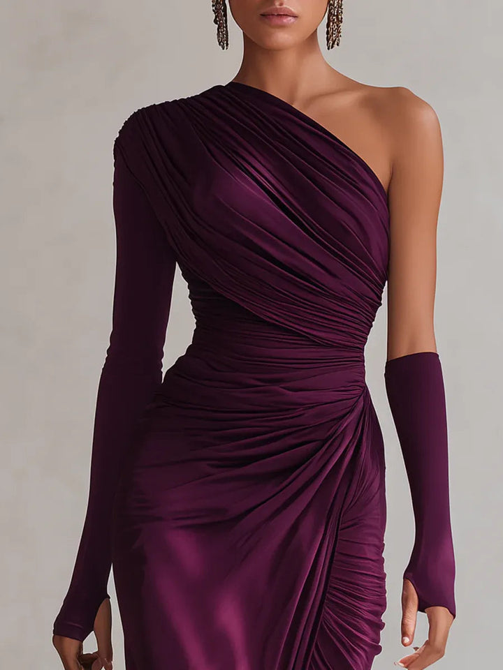 Aingeal | Elegantes, lilafarbenes, sexy One-Shoulder-Maxikleid