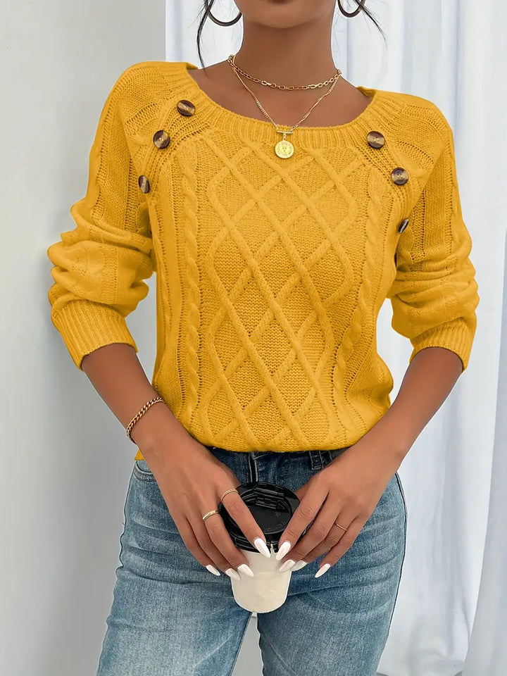 Lina - Long-Sleeved Jumper with Cable Knit Pattern, Casual Jumper with Round Neck