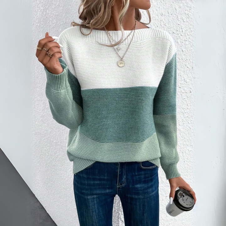 Clara - Stylish Three-Colour Patchwork Sweater