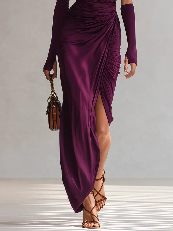Aingeal | Elegantes, lilafarbenes, sexy One-Shoulder-Maxikleid
