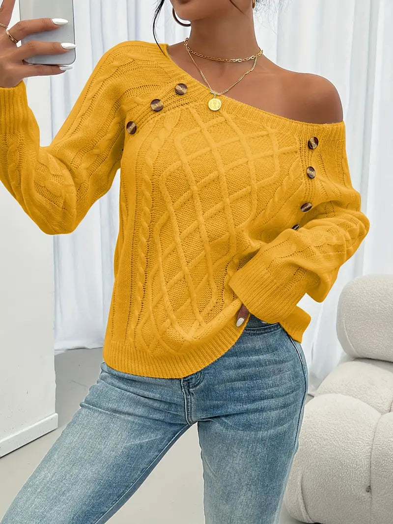 Lina - Long-Sleeved Jumper with Cable Knit Pattern, Casual Jumper with Round Neck