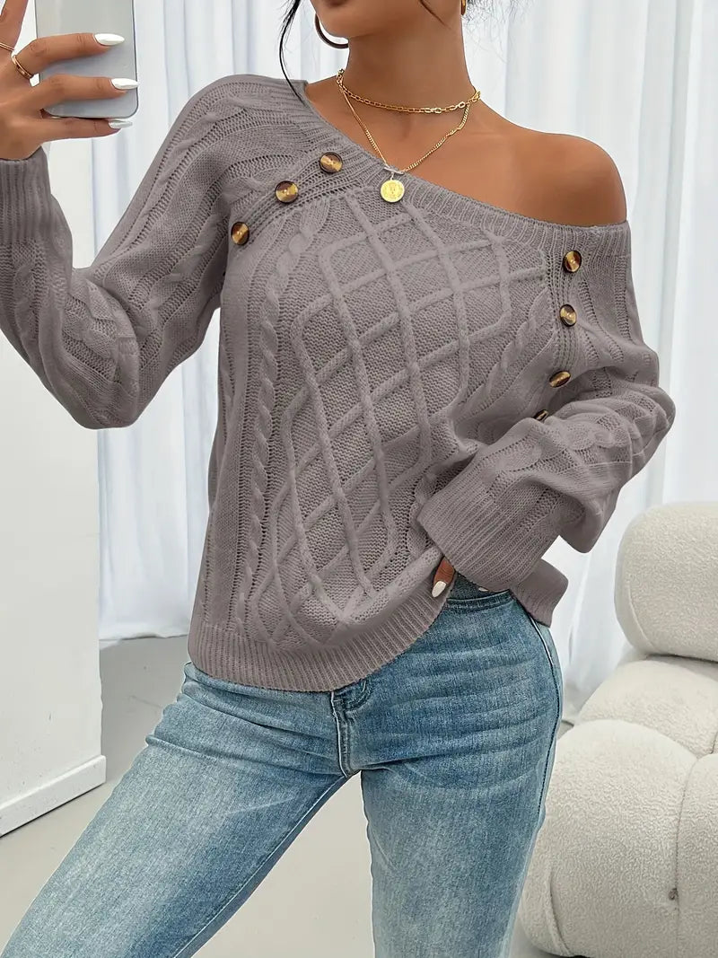 Lina - Long-Sleeved Jumper with Cable Knit Pattern, Casual Jumper with Round Neck