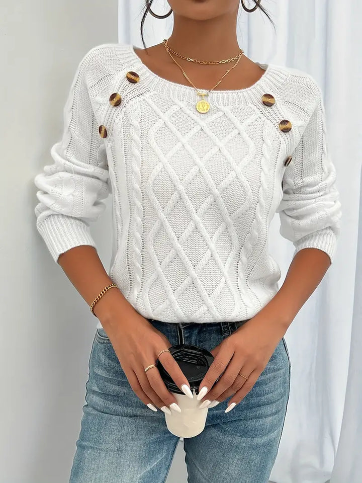 Lina - Long-Sleeved Jumper with Cable Knit Pattern, Casual Jumper with Round Neck
