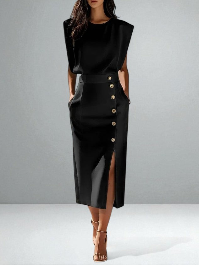 Mila™ | Elegant Button Midi Dress
