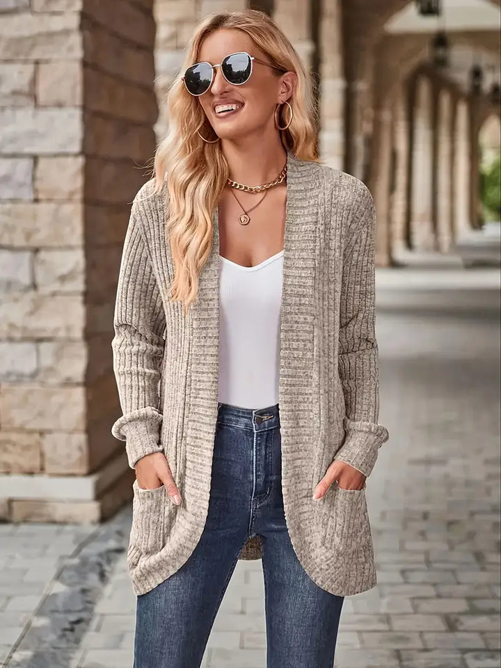 Neva™ - Elegant Ribbed Cardigan with Long Sleeves