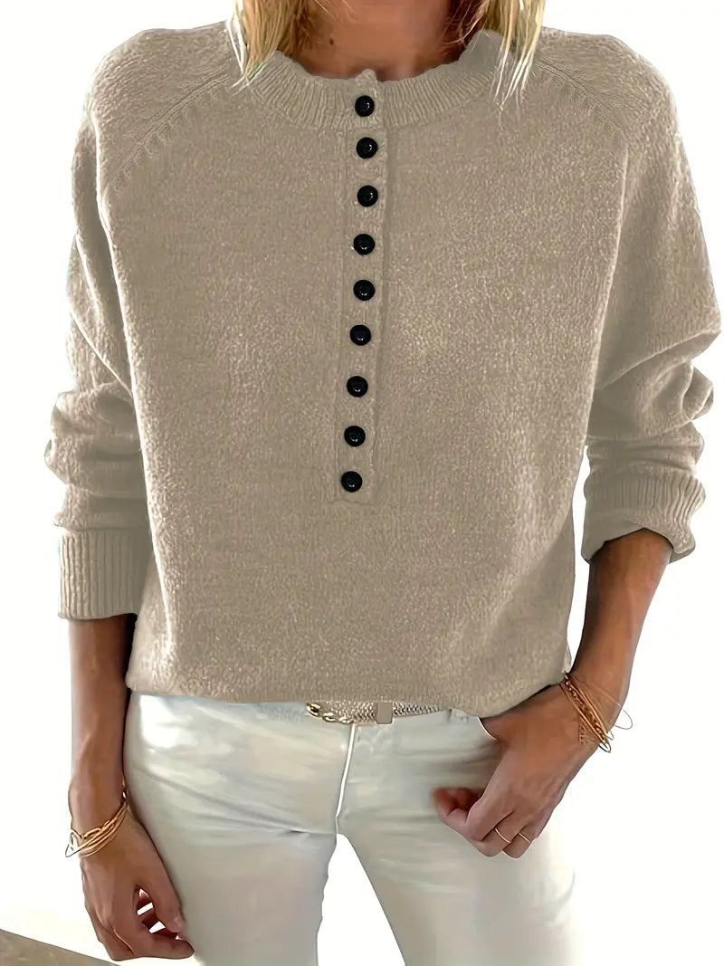 Caroline - Solid Pullover with Half Button Placket