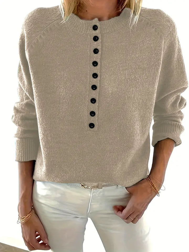 Caroline - Solid Pullover with Half Button Placket