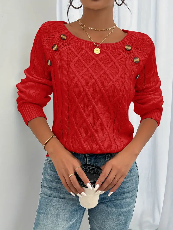 Lina - Long-Sleeved Jumper with Cable Knit Pattern, Casual Jumper with Round Neck
