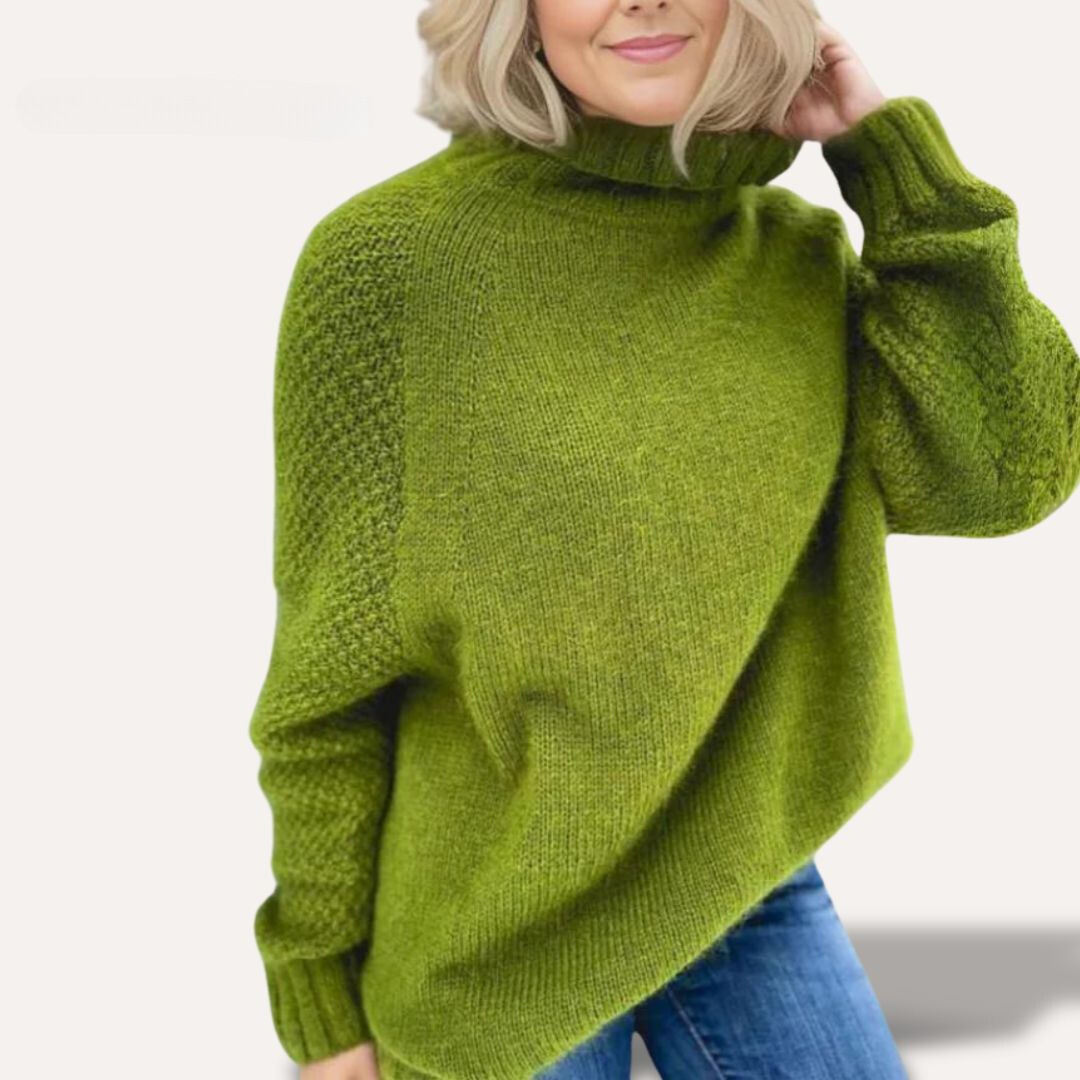 Eleganza™ | Elegant Roll Neck Jumper Angela Apple Green