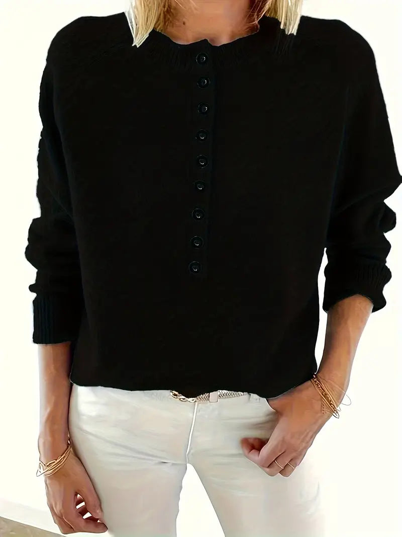 Caroline - Solid Pullover with Half Button Placket