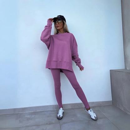 Yachi™ - Casual Long Sleeve Sweatshirt And Pants Set