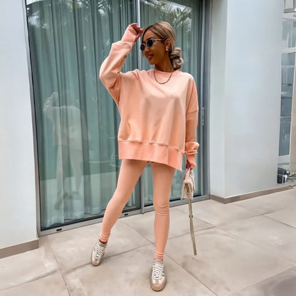 Yachi™ - Casual Long Sleeve Sweatshirt And Pants Set