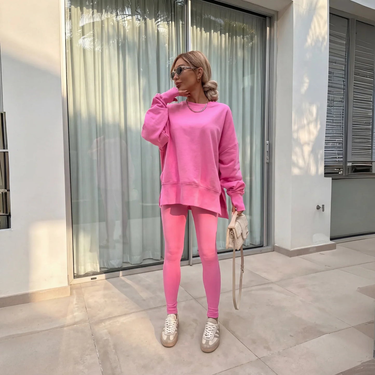 Yachi™ - Casual Long Sleeve Sweatshirt And Pants Set