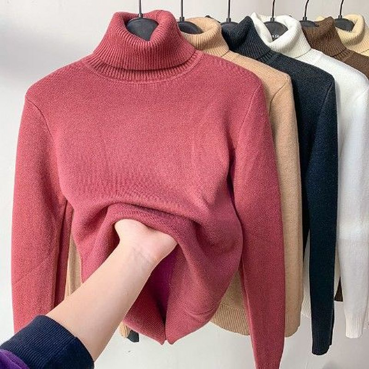Leonie – Beigefarbener Rollkragenpullover mit Fleecefutter