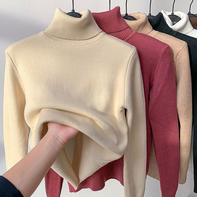 Leonie – Beigefarbener Rollkragenpullover mit Fleecefutter