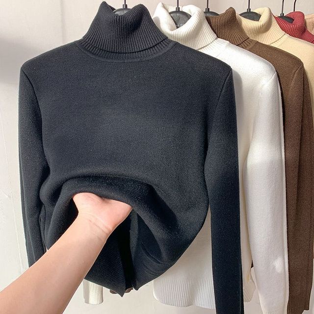 Leonie – Beigefarbener Rollkragenpullover mit Fleecefutter