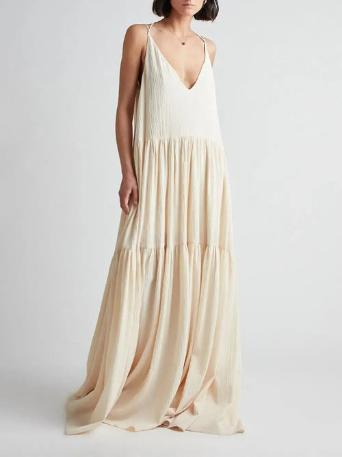 Solid Color Pleated Irregular Dress