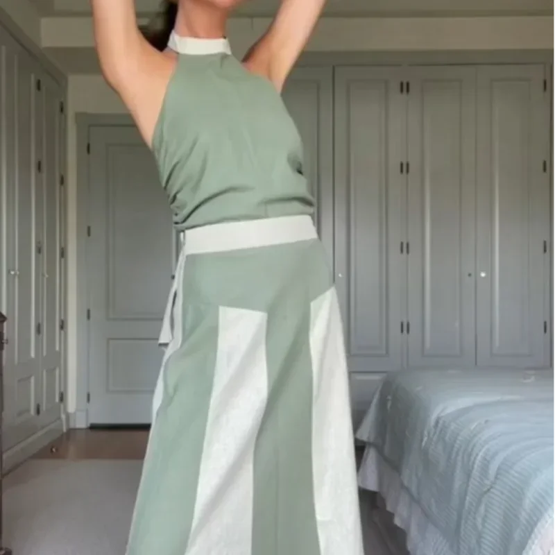 Two-Tone Halter Top and Skirt Set