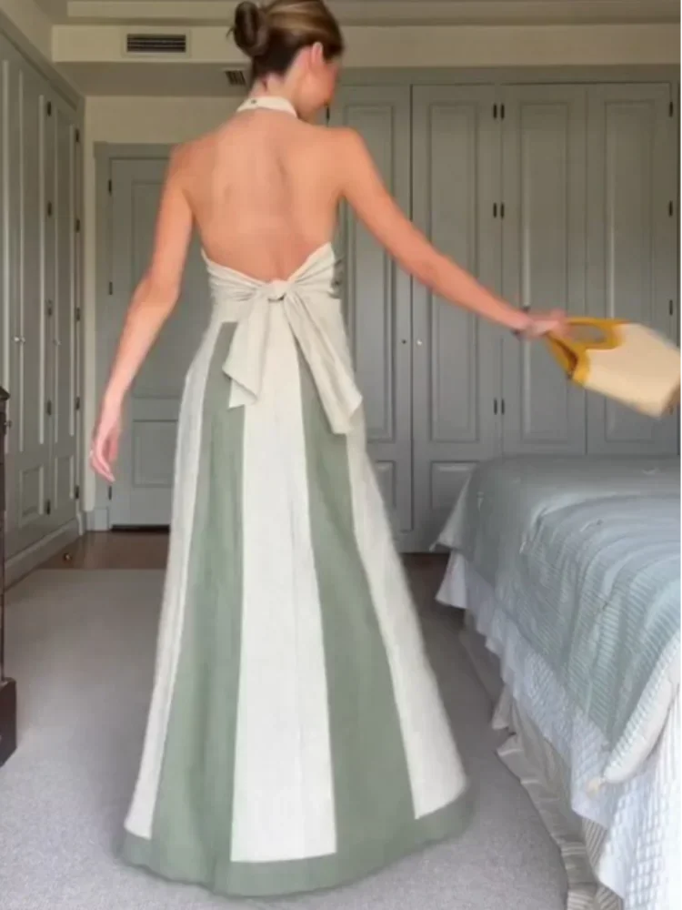 Two-Tone Halter Top and Skirt Set