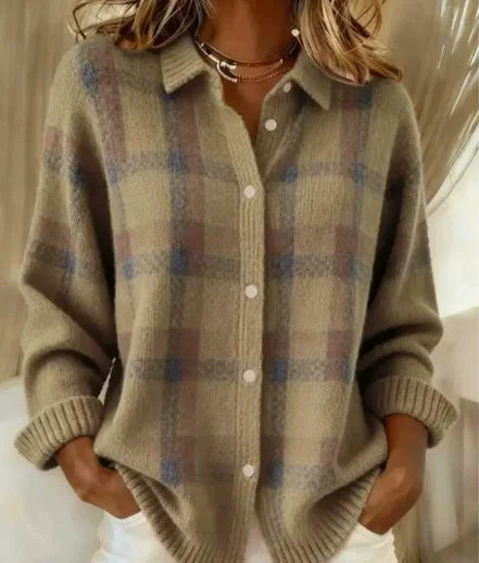 Women's Casual Contrast Retro Plaid Sweater