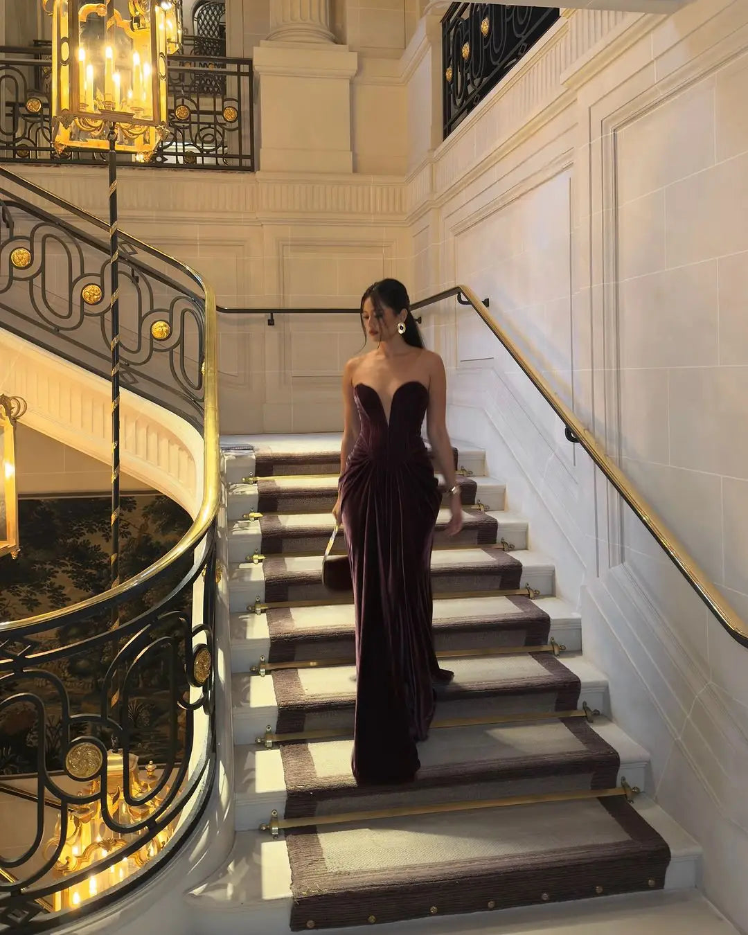 Plum Strapless Velvet Maxi Dress