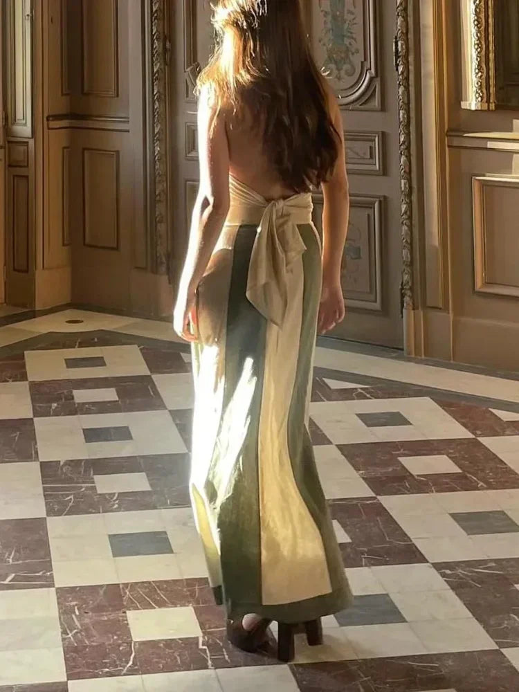 Two-Tone Halter Top and Skirt Set