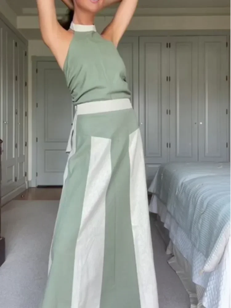 Two-Tone Halter Top and Skirt Set