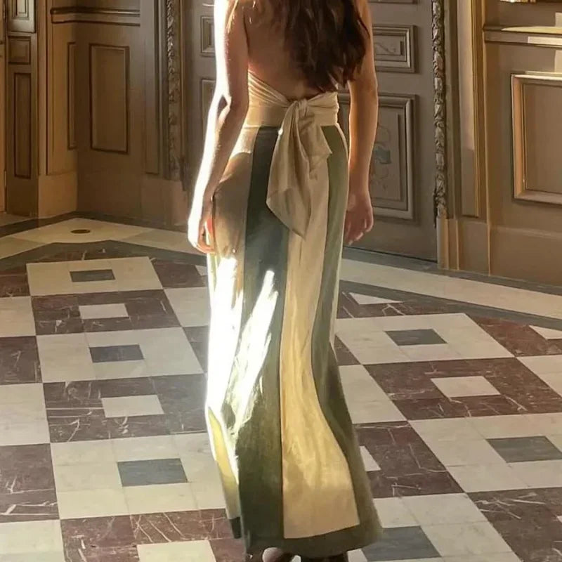 Two-Tone Halter Top and Skirt Set