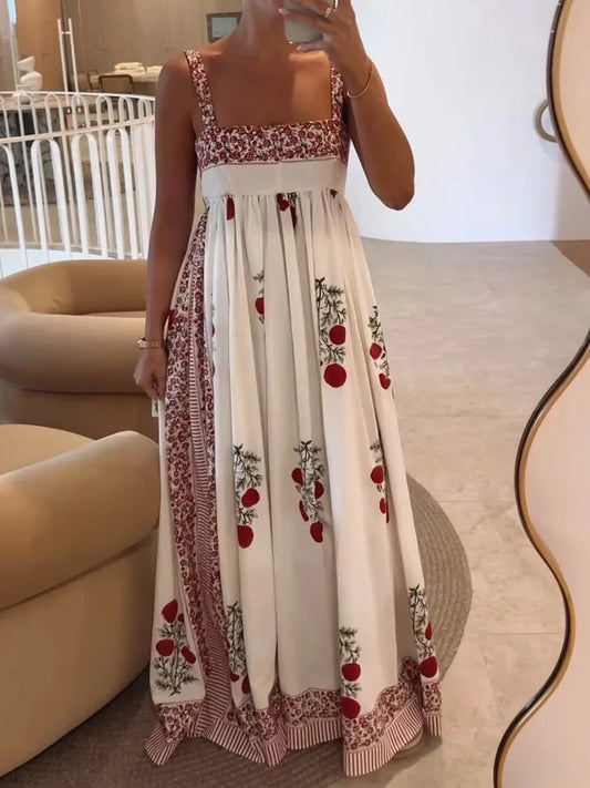 Floral Print Maxi Dress with Square Neckline