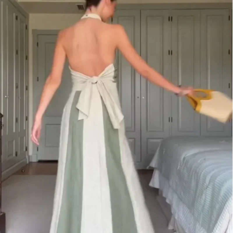 Two-Tone Halter Top and Skirt Set