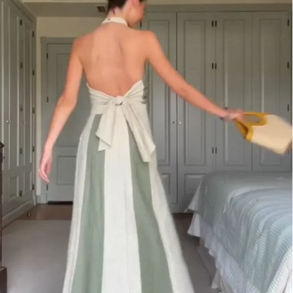 Two-Tone Halter Top and Skirt Set