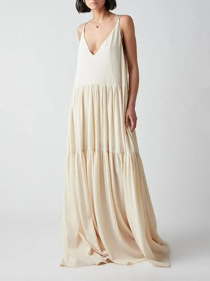 Solid Color Pleated Irregular Dress