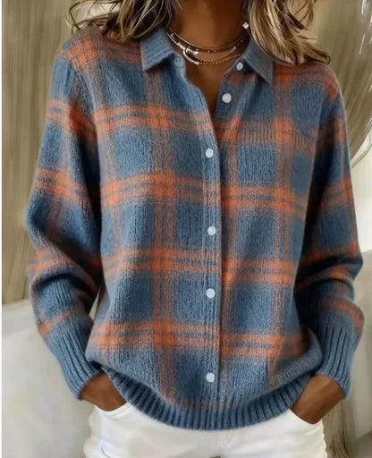 Women's Casual Contrast Retro Plaid Sweater
