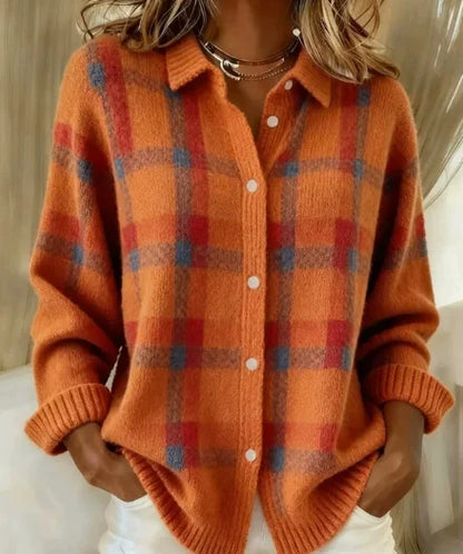 Women's Casual Contrast Retro Plaid Sweater