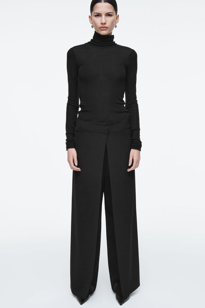 Sleek Wrap-Front Straight-Leg Trousers