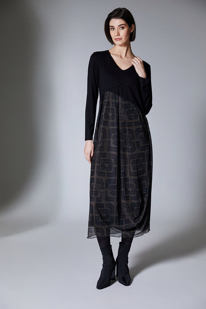 Maeve | Schwarzes Jersey- und Mesh-Midikleid