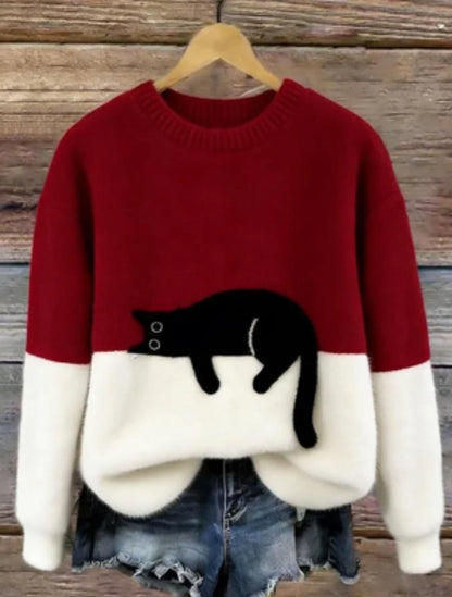 Luna | Women's Knit Sweater With Cat Graphic