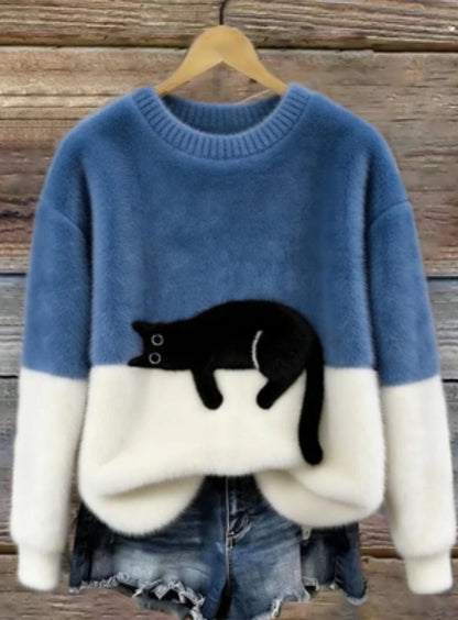Luna | Women's Knit Sweater With Cat Graphic