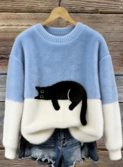 Luna | Women's Knit Sweater With Cat Graphic