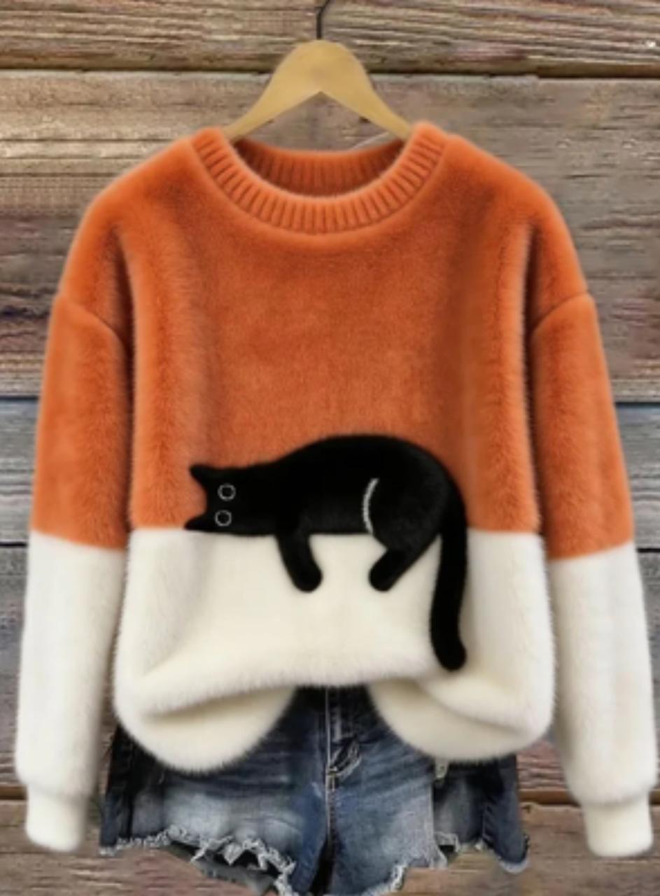 Luna | Women's Knit Sweater With Cat Graphic