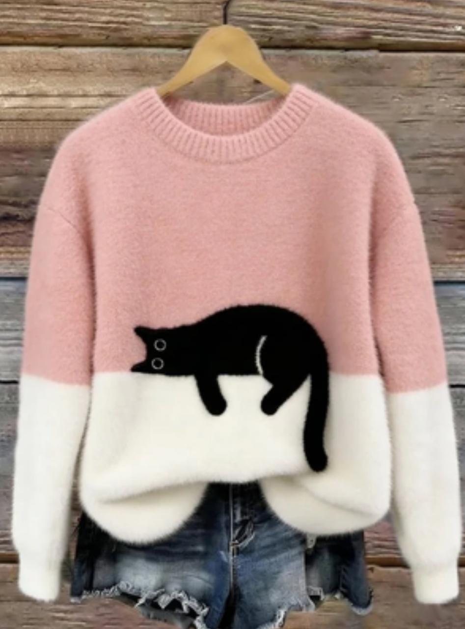 Luna | Women's Knit Sweater With Cat Graphic