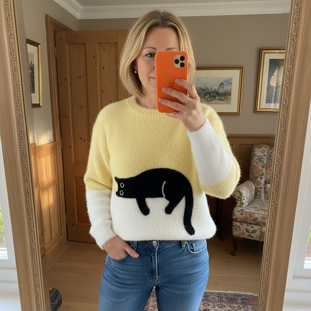 Luna | Women's Knit Sweater With Cat Graphic