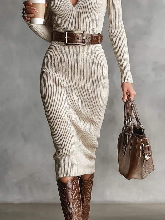 Caoileann | Knitted Dress with Mid-High Neck