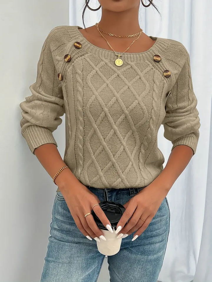 Lina - Long-Sleeved Jumper with Cable Knit Pattern, Casual Jumper with Round Neck