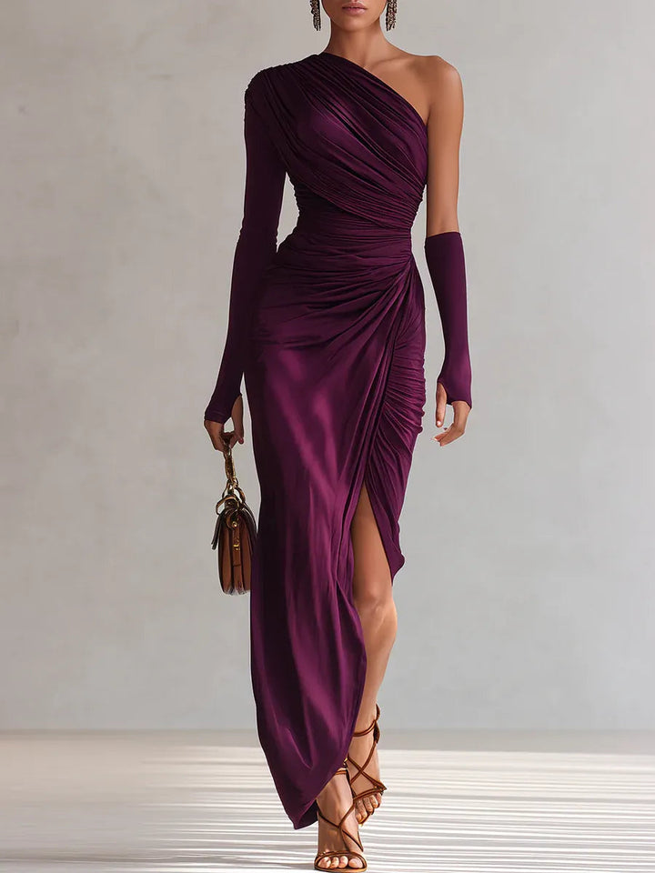 Aingeal | Elegantes, lilafarbenes, sexy One-Shoulder-Maxikleid