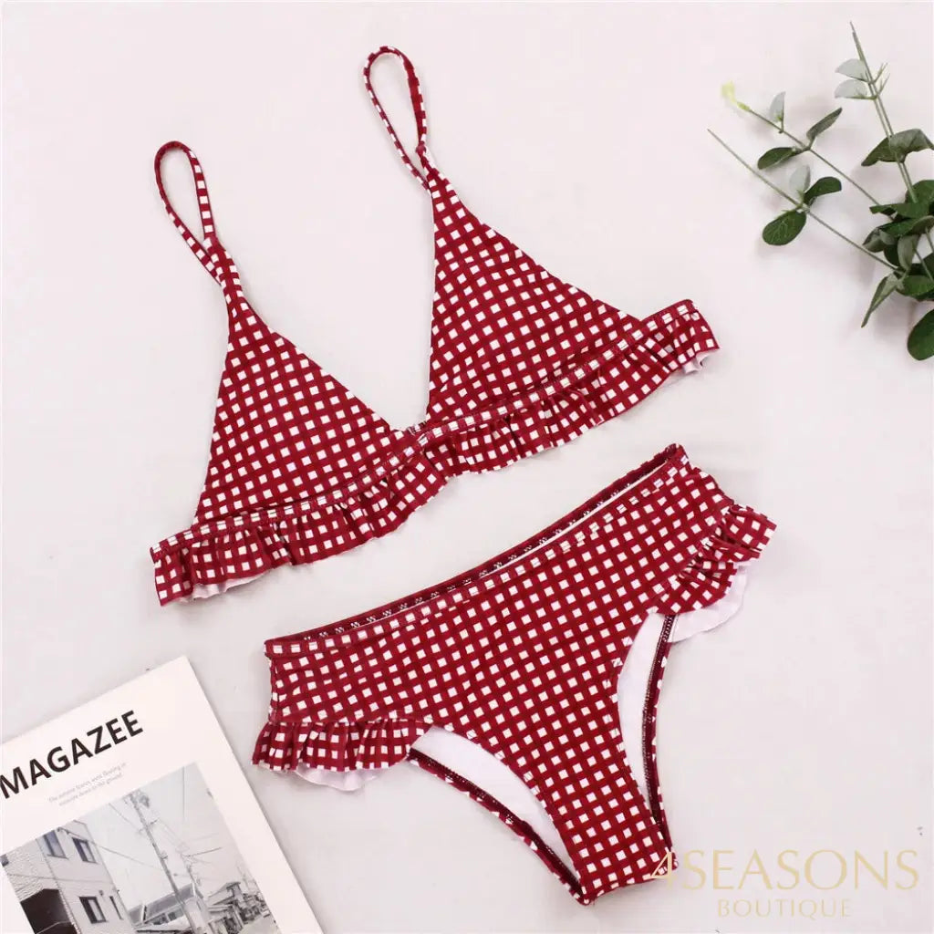 Biquíni Retrô Branco E Vermelho / P